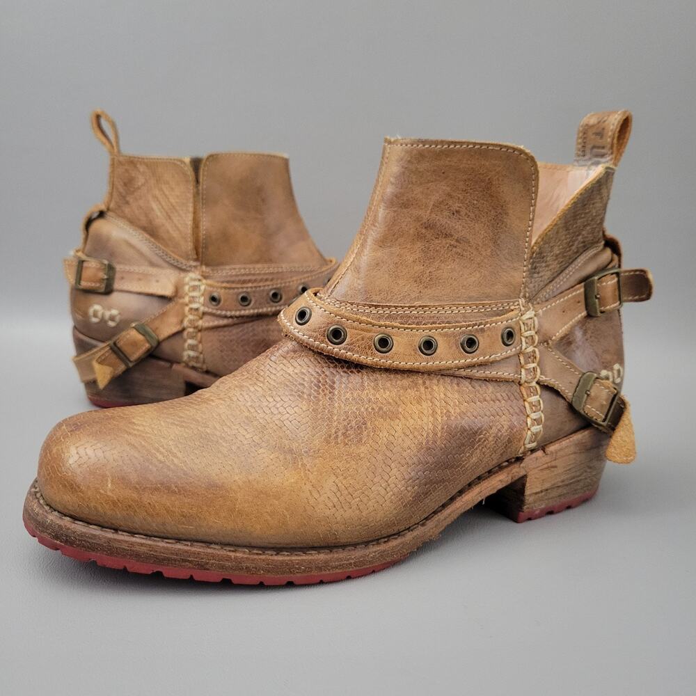 Bed Stu Germinate Boots Studded Ankle Booties Western Tan Boho Size 9.5